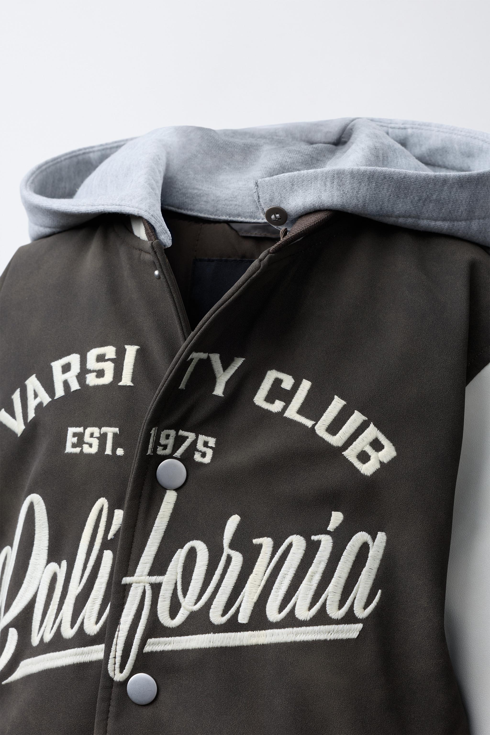 BLOUSON BOMBER À CAPUCHE MATIÈRE SYNTHÉTIQUE